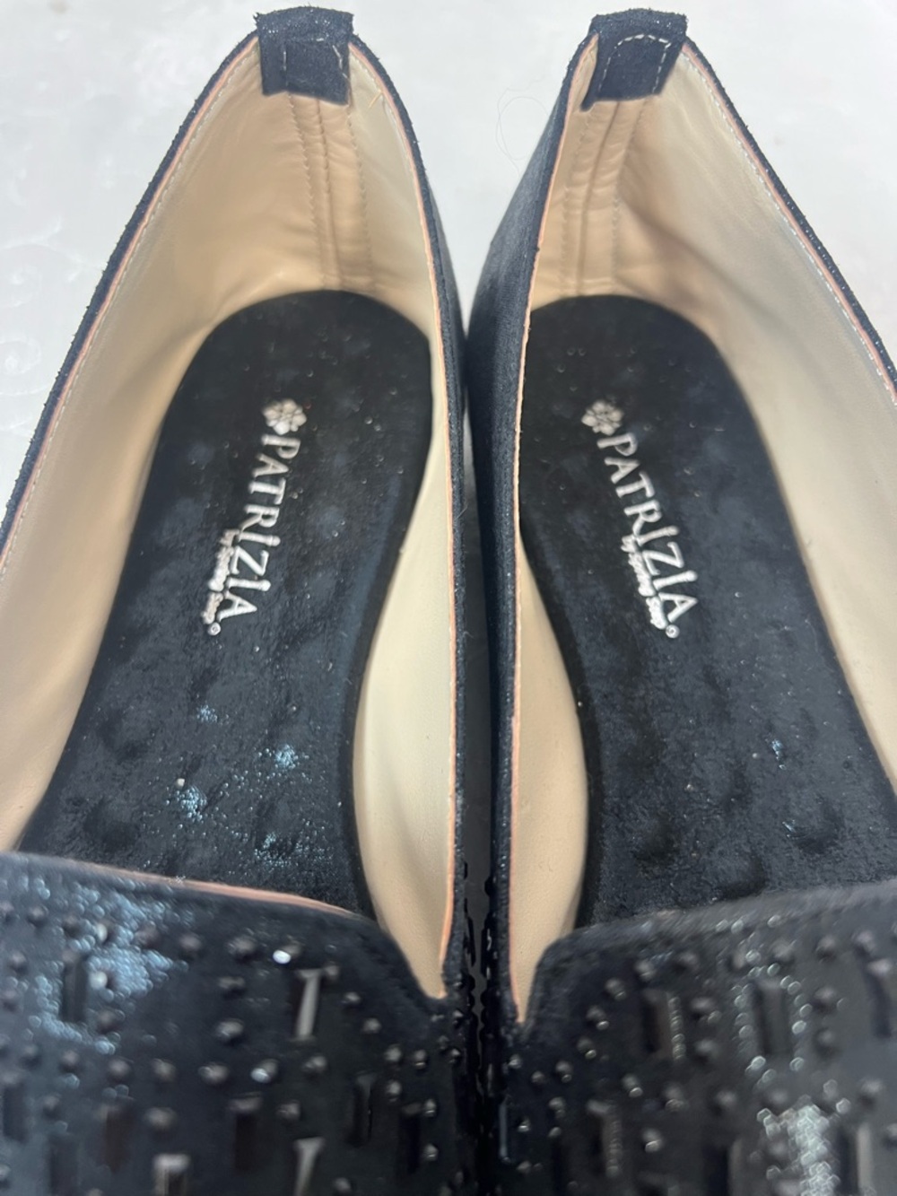 Patrizia Shoes Black Slip On Loafers Beaded .5” Heels Vegan Leather NWOT 38/7.5👍 - Picture 3 of 11